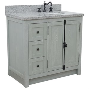 Plantation Solid Wood Vanity with Right Oval Sink in Gray Ash