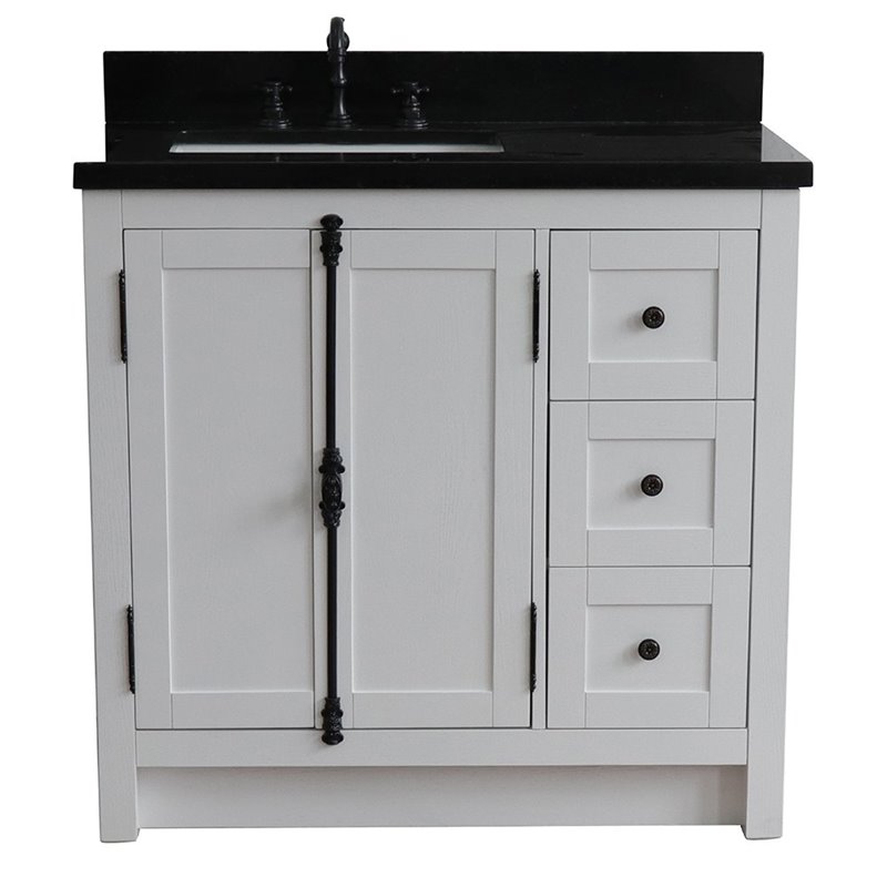 Plantation Solid Wood Vanity with Left Rectangle Sink in Ash/Black