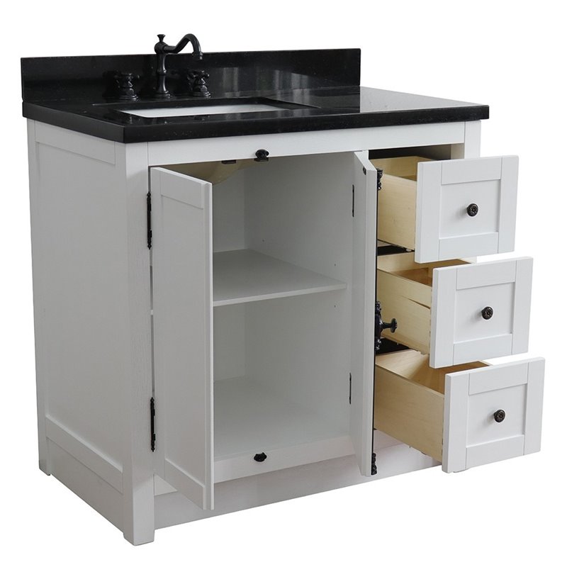 Plantation Solid Wood Vanity with Left Rectangle Sink in Ash/Black