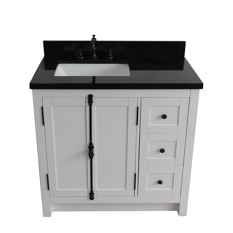 Plantation Solid Wood Vanity with Left Rectangle Sink in Ash/Black