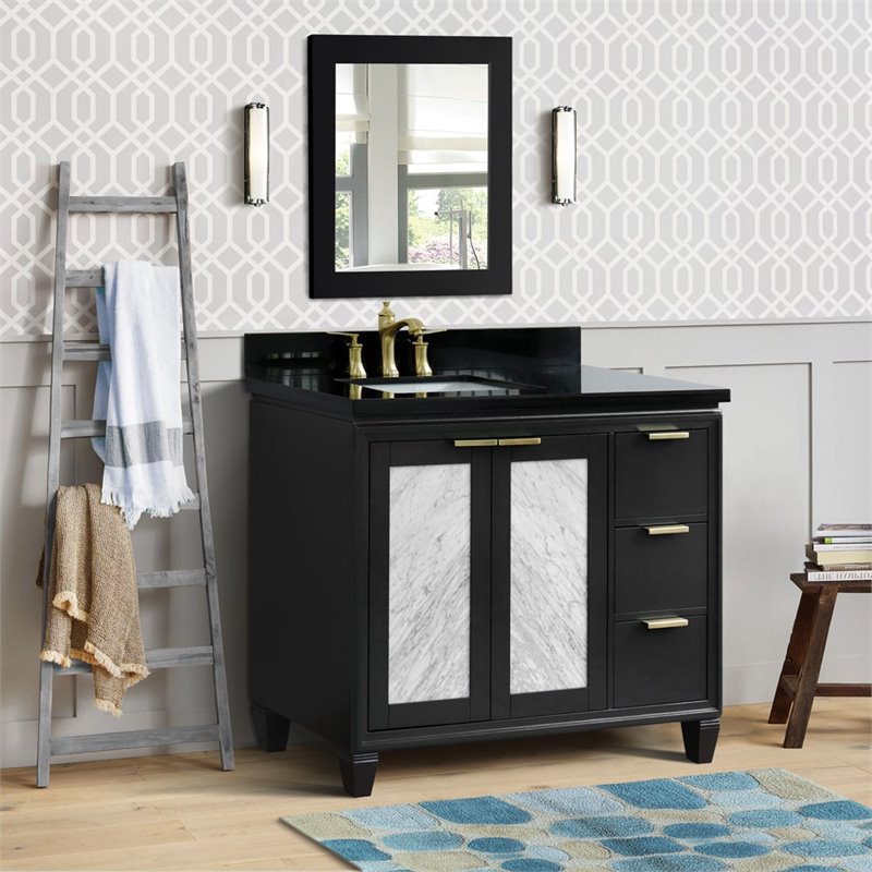 Trento Solid Wood Vanity with Left Rectangle Sink in Gray/Black Galaxy