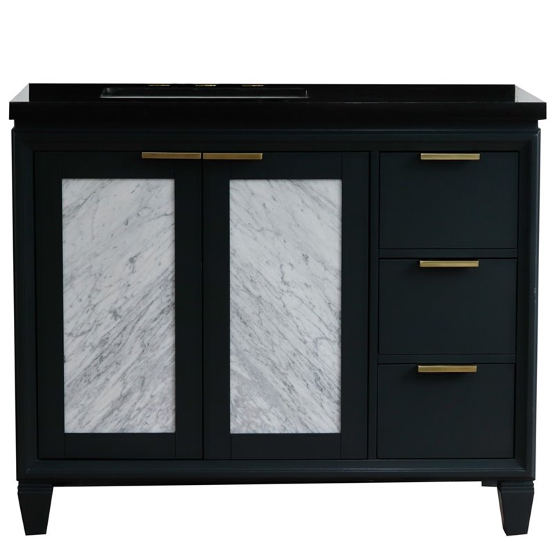 Trento Solid Wood Vanity with Left Rectangle Sink in Gray/Black Galaxy