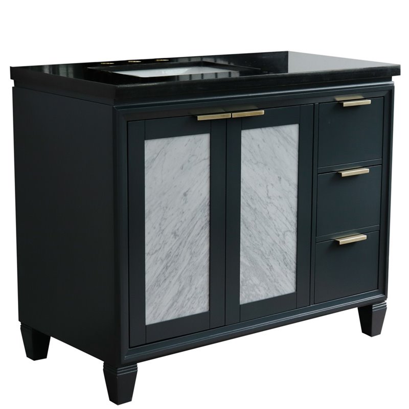 Trento Solid Wood Vanity with Left Rectangle Sink in Gray/Black Galaxy