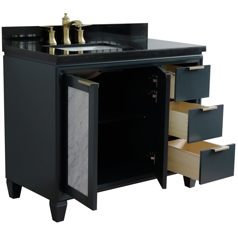 Trento Solid Wood Vanity with Left Rectangle Sink in Gray/Black Galaxy