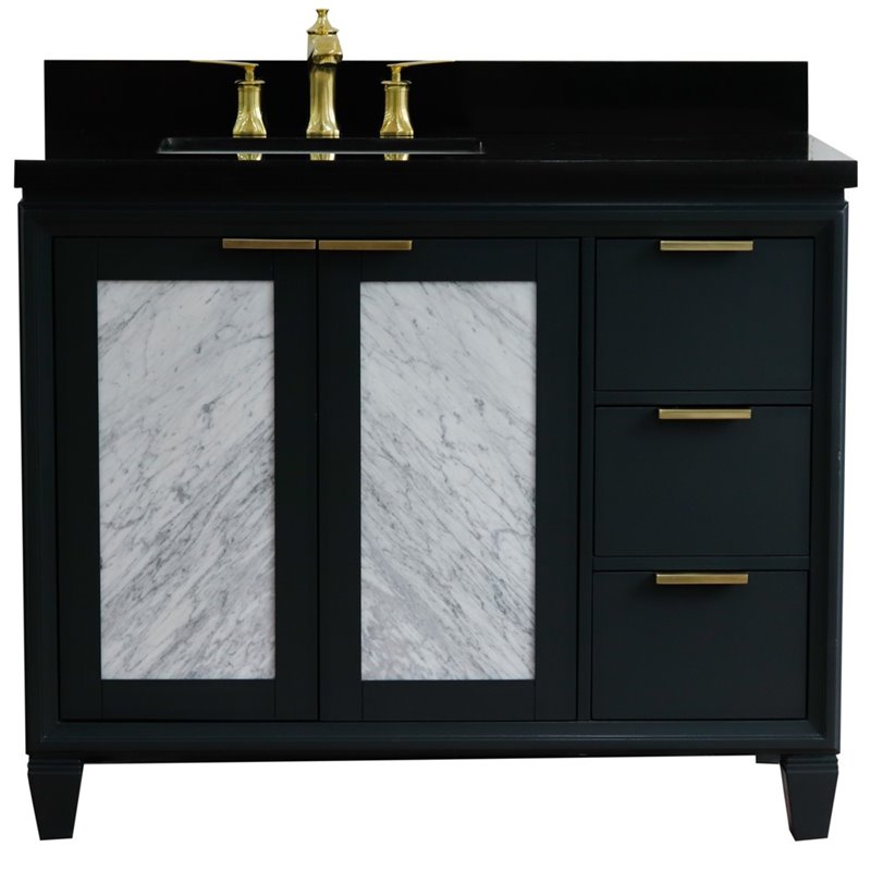 Trento Solid Wood Vanity with Left Rectangle Sink in Gray/Black Galaxy