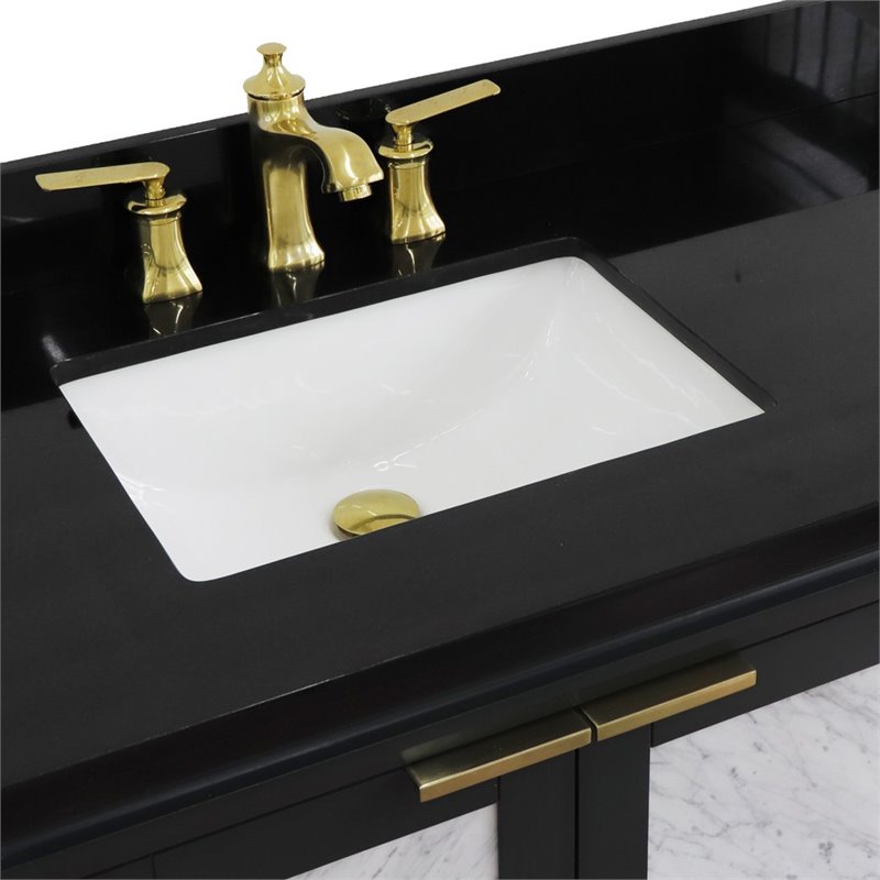 Trento Solid Wood Vanity with Left Rectangle Sink in Gray/Black Galaxy