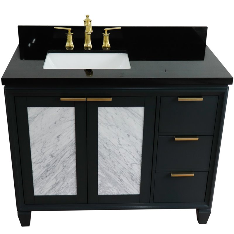 Trento Solid Wood Vanity with Left Rectangle Sink in Gray/Black Galaxy
