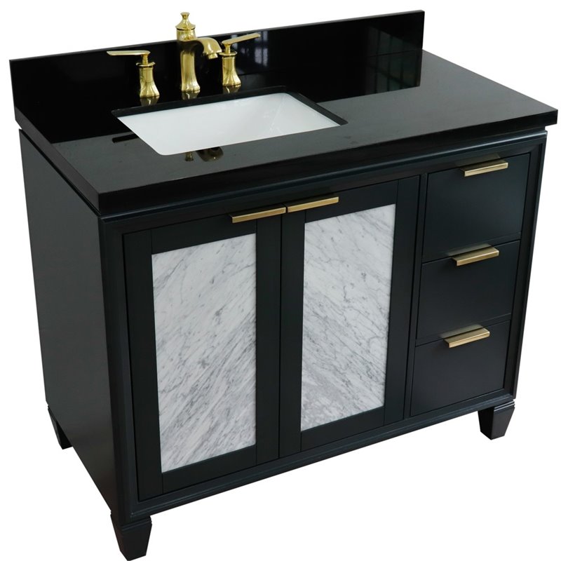 Trento Solid Wood Vanity with Left Rectangle Sink in Gray/Black Galaxy