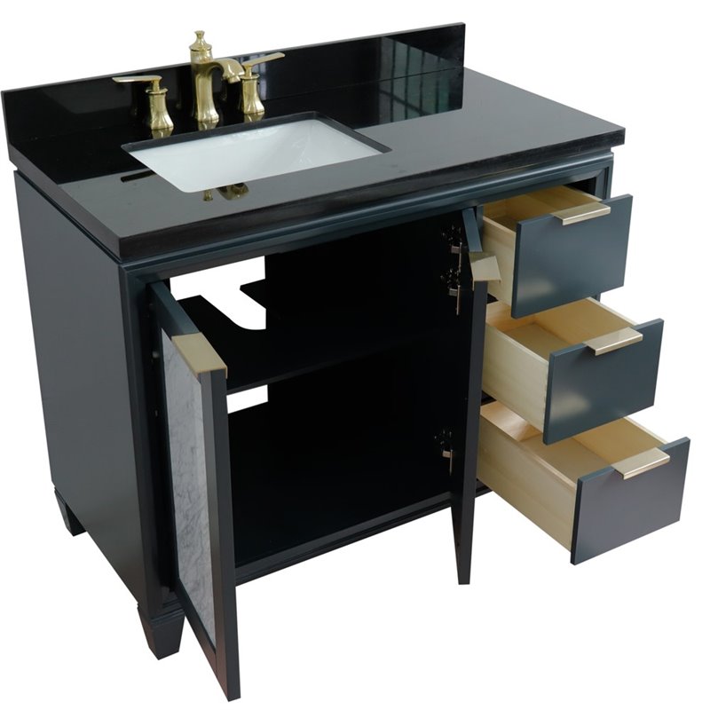 Trento Solid Wood Vanity with Left Rectangle Sink in Gray/Black Galaxy