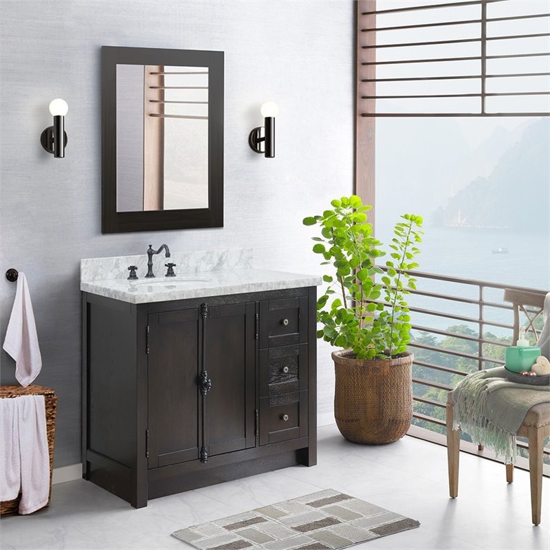 Plantation Solid Wood Vanity with Left Oval Sink in Brown/White