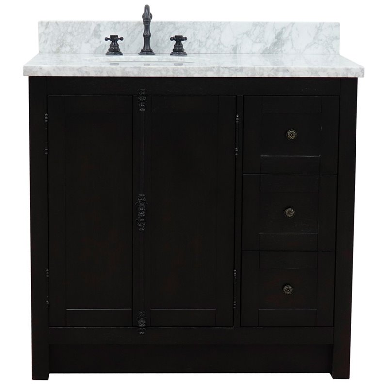 Plantation Solid Wood Vanity with Left Oval Sink in Brown/White