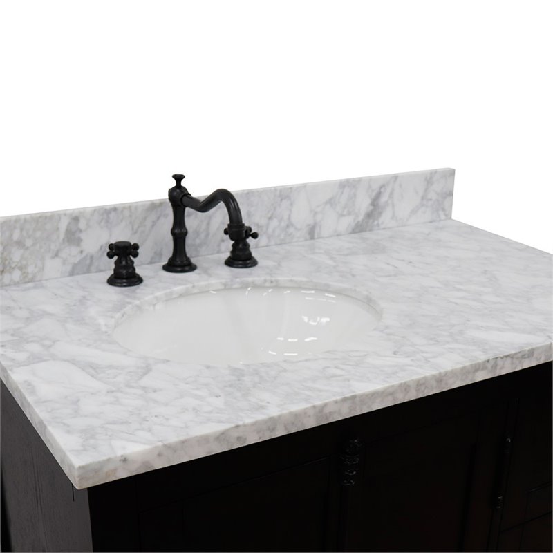 Plantation Solid Wood Vanity with Left Oval Sink in Brown/White