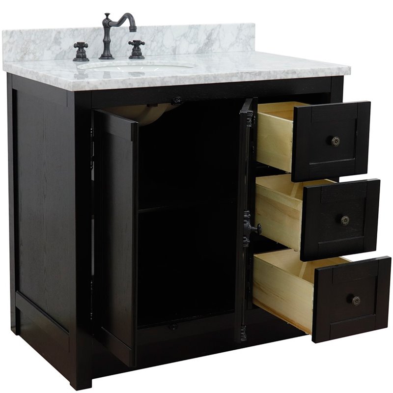 Plantation Solid Wood Vanity with Left Oval Sink in Brown/White