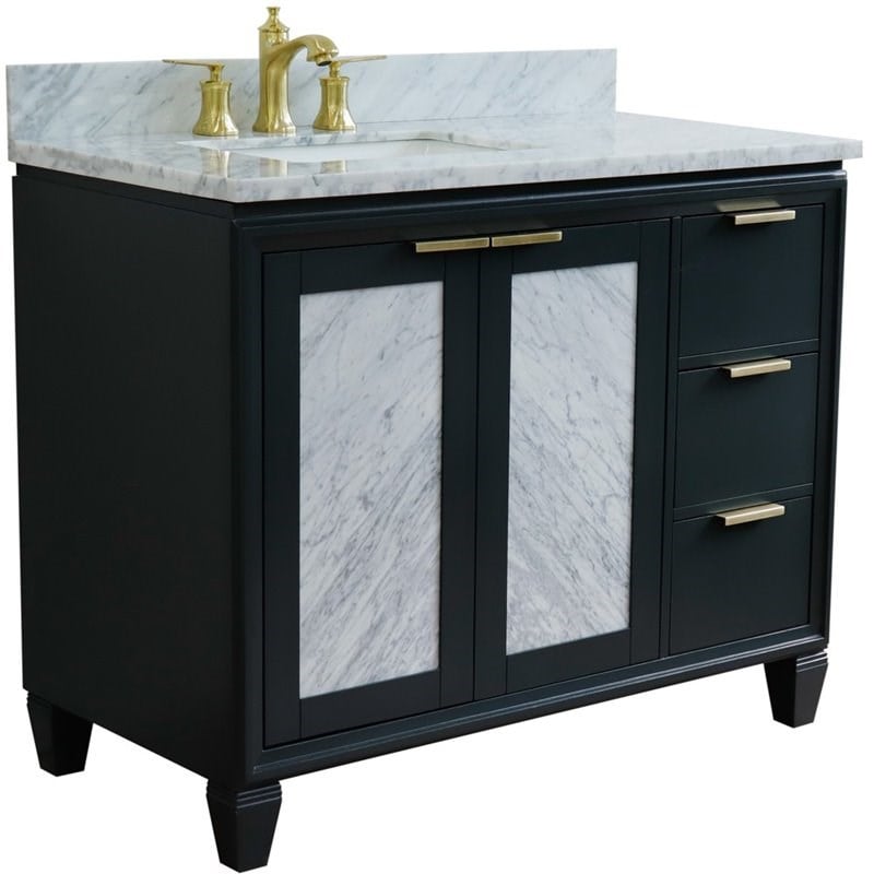 Trento Solid Wood Vanity with Left Rectangle Sink in Gray/White