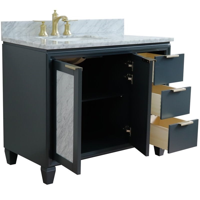 Trento Solid Wood Vanity with Left Rectangle Sink in Gray/White