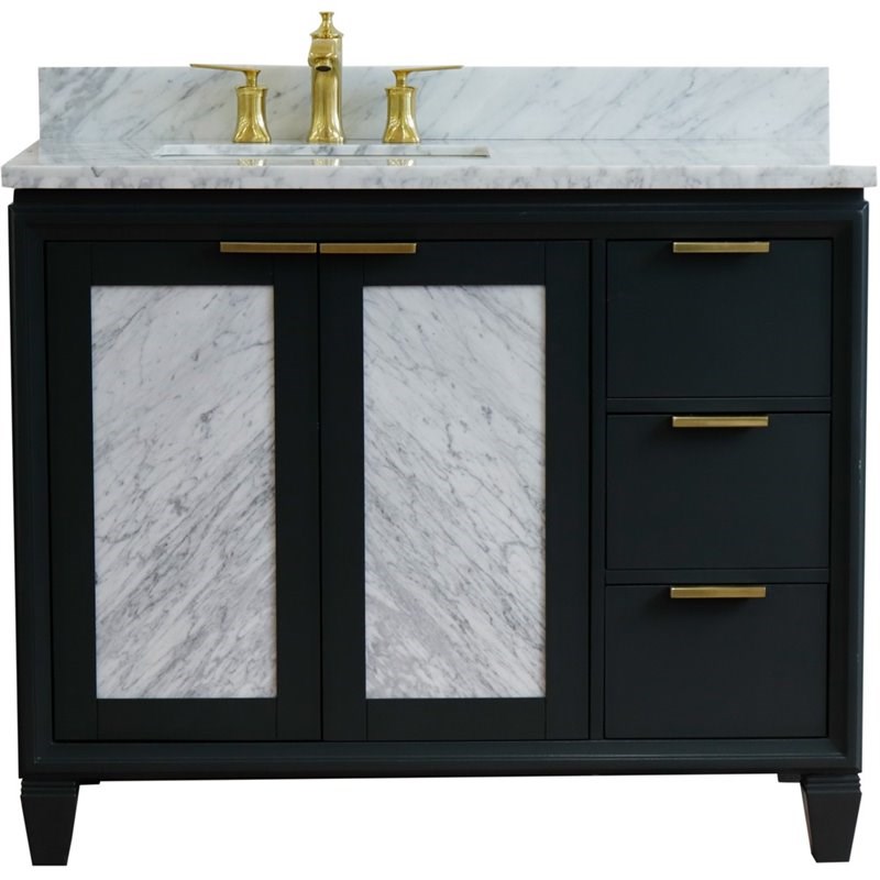 Trento Solid Wood Vanity with Left Rectangle Sink in Gray/White