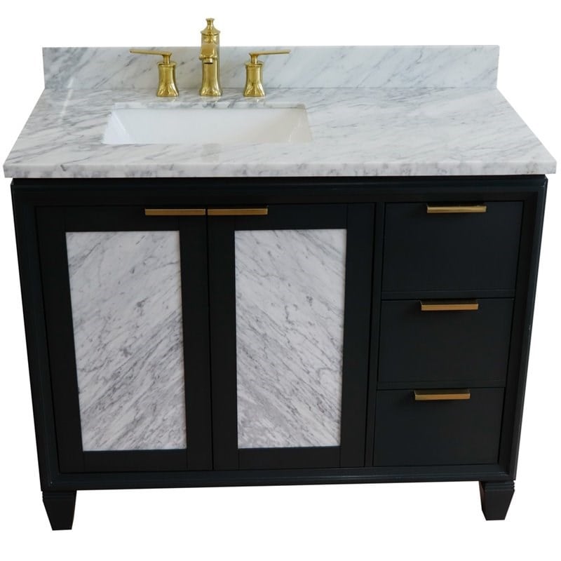 Trento Solid Wood Vanity with Left Rectangle Sink in Gray/White