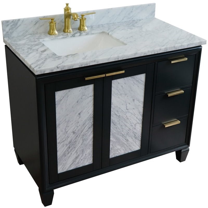 Trento Solid Wood Vanity with Left Rectangle Sink in Gray/White