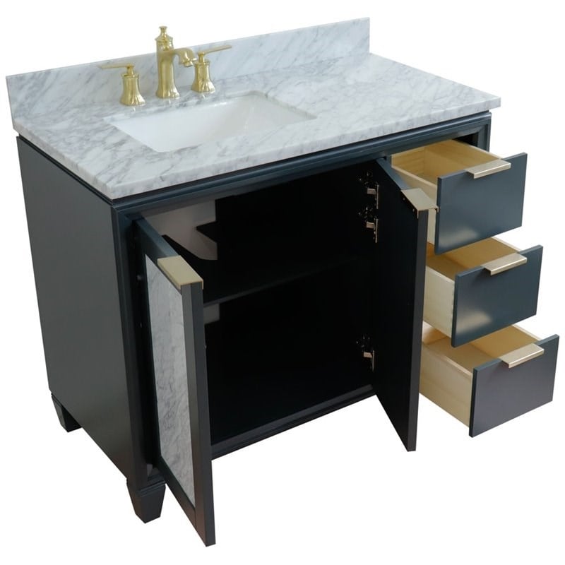 Trento Solid Wood Vanity with Left Rectangle Sink in Gray/White