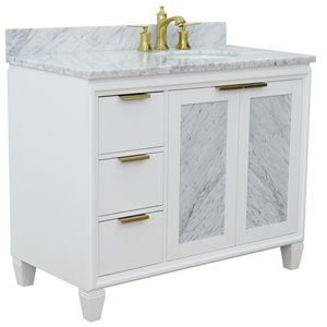 Trento 43&quot Solid Wood Vanity with Right Oval Sink in White Carrara