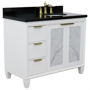 Trento 43&quot Solid Wood Vanity with Right Oval Sink in White/Black
