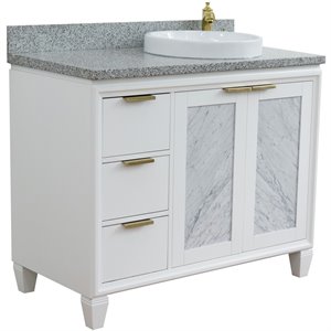 Trento 43&quot Solid Wood Vanity with Right Round Sink in White/Gray