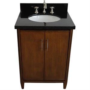 MCM 25&quot Single Oval Sink Solid Wood Vanity in Walnut/Black Galaxy