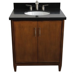 MCM 31&quot Single Oval Sink Solid Wood Vanity in Walnut/Black Galaxy
