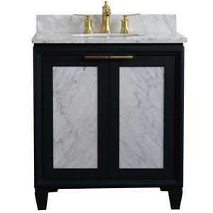 Trento 31&quot Oval Sink Solid Wood Vanity in Dark Gray/White Carrara