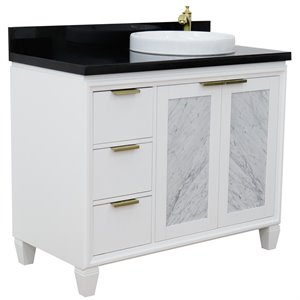 Trento 43&quot Solid Wood Vanity with Right Round Sink in White/Black