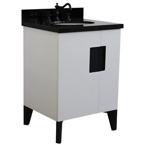 Kolb 25&quot Single Oval Sink Vanity with Black Granite Stone in White