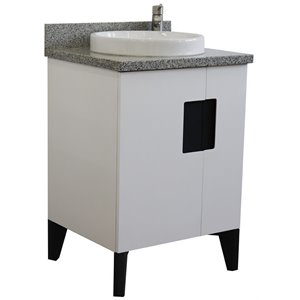 Kolb 25&quot Single Round Sink Vanity with Gray Granite Stone in White