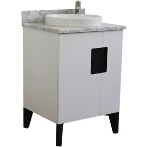 Kolb 25&quot Single Round Sink Vanity with White Marble Stone in White