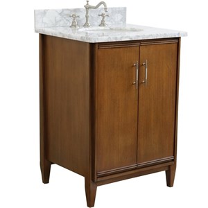 MCM 25&quot Single Oval Sink Solid Wood Vanity in Walnut/White Carrara