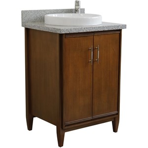 MCM 25&quot Single Round Sink Vanity with Gray Granite Stone in Walnut