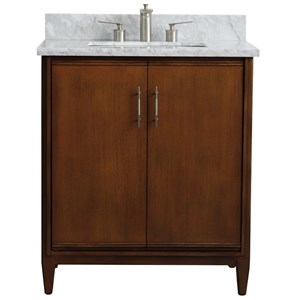 MCM 31&quot Rectangle Sink Vanity in Walnut/White Carrara Marble Stone