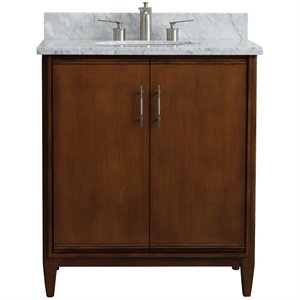 MCM 31&quot Single Oval Sink Solid Wood Vanity in Walnut/White Carrara