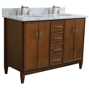 MCM 49&quot Double Oval Sink Solid Wood Vanity in Walnut/White Carrara
