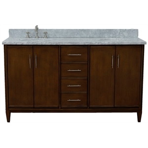 MCM 61&quot Double Oval Sink Solid Wood Vanity in Walnut/White Carrara