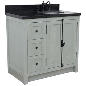 Plantation Solid Wood Vanity with Right Oval Sink in Gray Ash/Black