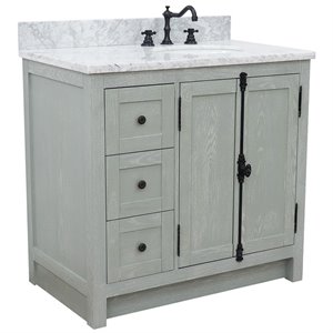 Plantation Solid Wood Vanity with Right Oval Sink in White/Gray Ash