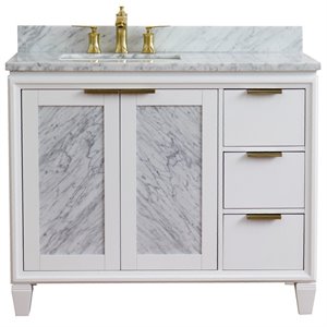 Trento 43&quot Solid Wood Vanity with Left Rectangle Sink in White Carrara