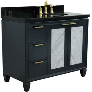 Trento 43&quot Solid Wood Vanity with Right Oval Sink in Gray/Black Galaxy