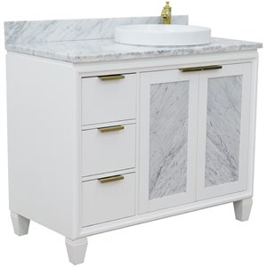 Trento 43&quot Solid Wood Vanity with Right Round Sink in White Carrara