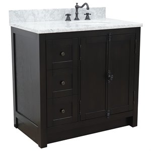 Plantation 37&quot Solid Wood Vanity with Right Oval Sink in Brown/White
