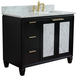 Trento 43&quot Solid Wood Vanity with Right Rectangle Sink in Blue/White