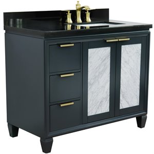 Trento 43&quot Solid Wood Vanity with Right Rectangle Sink in Gray/Black