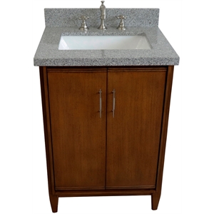 MCM 25&quot Single Rectangle Sink Vanity with Gray Granite Stone in Walnut