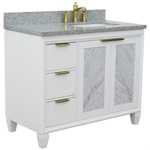Trento 43&quot Solid Wood Vanity with Right Rectangle Sink in White/Gray