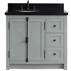 Plantation 37&quot Solid Wood Vanity with Left Oval Sink in Gray Ash/Black
